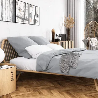 Wolkenfeld Mako-Satin Grau 135 x 200 cm + 2 x 80 x 80 cm