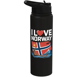 I Love Norway Flagge Wikinger Boot Berg Sonne Stainless Steel Insulated Water Bottle