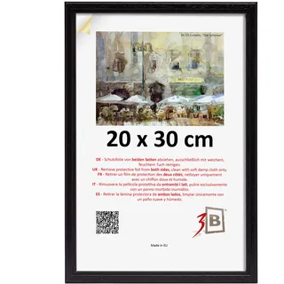 3-B Bilderrahmen GERA - Schwarz - 20x30 cm - Holzrahmen, Fotorahmen, Portraitrahmen mit Acrylglas