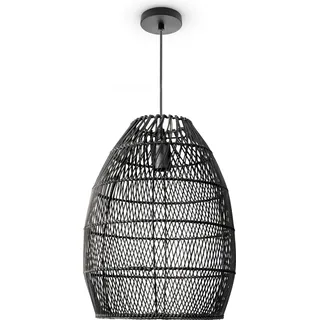 Pendelleuchte Wohnzimmer Boho Korbleuchten Pendellampe Rattan Hängeleuchte - Schwarz