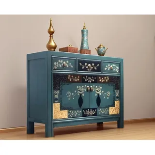 opium outlet chinesische Kommode Sideboard Schrank Vintage asiatisch orientalisch Anrichte blau Shabby Chic Hochzeitsschrank antik Holz