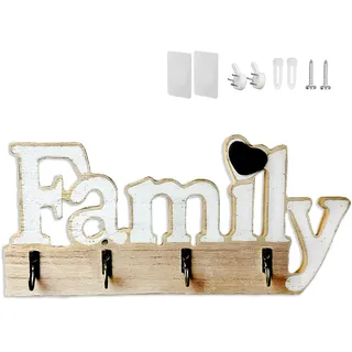 Echehi Home Deko Schlüsselhalter aus Holz, Selbstklebend oder bohrbar, 3-Wege-Installation, Schlüsselbrett, Schlüsselbretter für Zuhause,Weiß