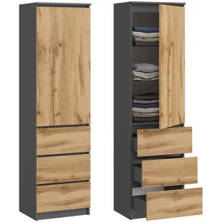 home collective Kleiderschrank, Anthrazit, Eiche, Holzwerkstoff, 3 Schubladen 50x180.5x40 cm Schlafzimmer, Kleiderschränke