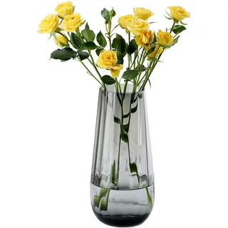 JAKY-Global Glas Vase Modern Groß, Konische Gerippte Blumenvase 25,0cm Hoch Glasvase Heimdekoration Tischdeko für Büro Wohnzimmer Hochzeiten Party Events(Grau)