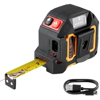 Vevor 2-in-1-Laser-Maßband, 41 m wiederaufladbares Laser-Messwerkzeug & 4,8 m Bandmaß mit Magnet, Rollmaßband 4 Modi – Länge, Fläche, Volumen, kontinuierlich, ft/in/m/ft+in-Einheit