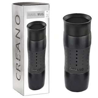 Creano Design Travel Mug 420ml, Coffee to Go Becher, Thermobecher, Isolierbecher, hält 4h heiß/ 7h kalt, 100% dicht & auslaufsicher, 360°-Trinköffnung | Schwarz
