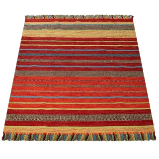 Paco Home Teppich »Kilim 213« rechteckig 12 mm Höhe handgewebter Wendeteppich, reine Baumwolle, gestreift, Wohnzimmer, orange