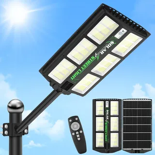 Viugreum 1200W LED Solar Straßenlaterne mit Fernbedienung, 6500K Straßenlampe mit Bewegungsmelder Sensor Dämmerung bis zum Morgengrauen Straßenleuchte IP65 Wasserdicht Solar Wegeleuchte