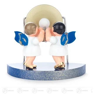 Engel 2 Stück,am großen Gong stehend, blaue Flügel BxHxT 9 cmx8 cmx5,5 cm NEU