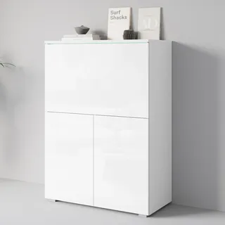 Home affaire PC-Schrank "Vera, Sekretär, Home-Office-Schreibtisch mit LED-Beleuchtung" 1 Stk. tlg. Multifunktional mit Stauraum, klappbare Tischfläche, LED, B 90 cm, weiß, weiß hochglanz