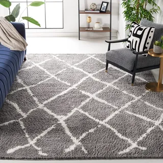 SAFAVIEH Zottelig Teppich für Wohnzimmer, Esszimmer, Schlafzimmer - Berber Shag Collection, Kurzer Flor, Hellgrau und Creme, 244 X 305 cm