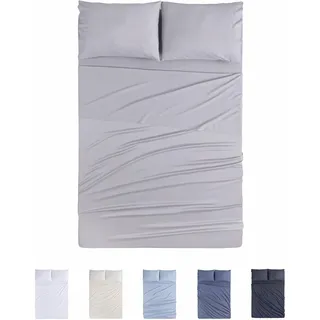 Todocama 4-teiliges Bettwäsche-Set, 4002, Spannbettlaken, Bettlaken, 2 Kissenbezüge