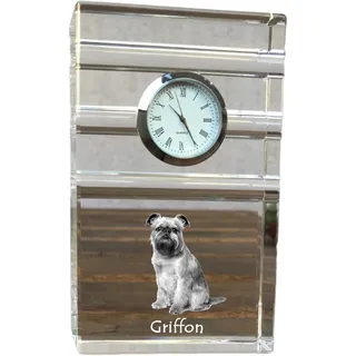 Brüsseler Griffon, Griffon Bruxellois - Glasuhr mit Foto, Foto eines Hundes im Kristall, personalisierte Tischuhr für das Büro der Marke Art-Dog