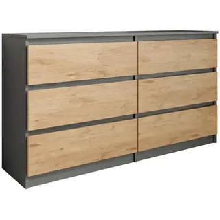 BEAUTYSOFA Modern Kommode LINDA 6S - 120 cm Sideboard mit 6 Schubladen & Grifflosen Fronten (Anthrazit+Eiche Lancelot) - Schwarz, Bronze