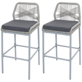 Mendler 2er-Set Rope-Barhocker HWC-O21, Outdoor Sitzpolster Seilgeflecht Metall ~ hellgrau, Kissen dunkelgrau