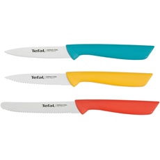 Tefal K273S3 Colorfood Messerset 3-teilig | Universalmesser (10 cm)/Schälmesser (8 cm) gezahnt, Schälmesser (8 cm) glatt | deutscher Edelstahl | korrosionsbeständig | ergonomisch | sicher | Farbig