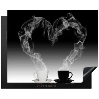 MuchoWow Herdabdeckplatte Kaffee - Herz - Schwarz und weiß - Tassen 65x52 cm , Kunststoff , Rechteckig , 65x0.2x52 cm , Made in Europe , Küchen, Küchenelektrogeräte, Herde, Herdabdeckplatten