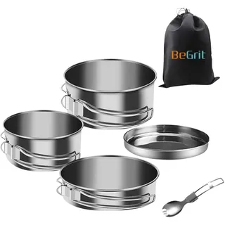 BeGrit Camping Geschirr Set 1 Person Faltbare Camping Topf Outdoor Kochgeschirr für Offenes Feuer Edelstahl Camping Kochset für Outdoor Picknick Camping Wandern Angeln