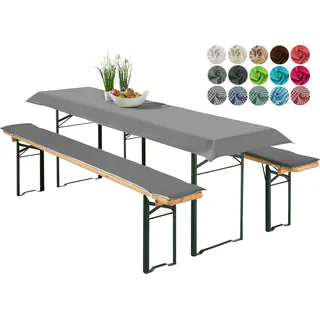 heimtexland ® Bierzeltgarnitur Auflagen Set 3-teilig Tischdecke Bierbank Polster Sitzkissen Tischdeko Typ698 Anthrazit für Tischmaß 50x220 cm - Grau