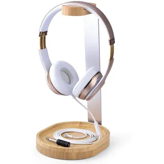 Avantree TR902 - Universaler Baum & Aluminium kopfhörerständer, Stabil Headset Halter Halterung Holz mit Kabelhalter