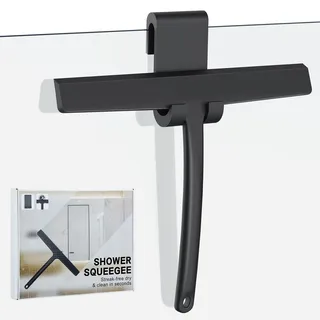 Euqvunn Duschabzieher mit Robustem Haken, Streifenfreier Silikon Fensterabzieher, Schwarzer Duschwand Abzieher für Bad, Küche, Spiegel und Autoscheiben, 24 cm