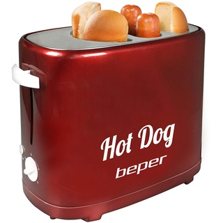 BEPER BT.150Y Hot Dog Maker mit 5 Kochstufen - Hot Dog Maschine im Vintage Design, Rot, 750 W