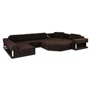 Design Ecksofa U-form Bettfunktion Couch Textil Sofas Schlafsofa Leder Stoff Neu - Dunkelbraun