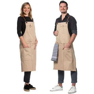Zollner Schürze , 100% Baumwolle, Beige , Textil , 70x95 cm , Oeko-Tex® Standard 100 , Heimtextilien, Geschirrtücher & Schürzen, Kochschürzen