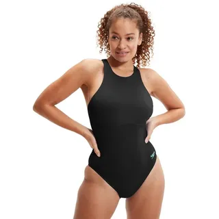 Speedo Damen Racer Zip Badeanzug, Schwarz, 44