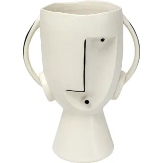 Kare Design Vase Face Pot, Weiß, Deko Vase, Blumenvase, Keramik, handbemalt, Unikat, 30x23x16 cm (H/B/T)