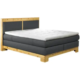 Linea Natura Boxspringbett , Dunkelgrau , Textil , Zirbe,Zirbe , vollmassiv , H3 + H4 , Höhe ca. 22 cm , 160x200 cm , gepolstertes Kopfteil, Stoffauswahl, Topper durchgehend, in verschiedenen Größen erhältlich, Partnermatratze mit durchgehendem Bezug , Holzmöbel, Holzbetten, Boxspringbetten Holz