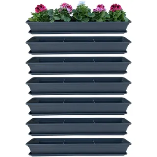 6er Blumenkasten Set 100cm Balkonkasten Pflanzkasten Anthrazit & Matte & Schale