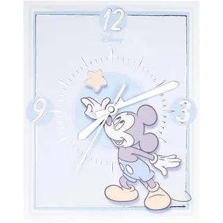 VALENTI & CO. - Disney Mickey Mouse - Tisch- oder Hängeuhr aus Holz mit silbernen Details - Geschenkidee für Neugeborene oder Taufe - Wanduhr für Kinderzimmer