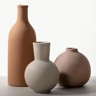 anquephd Keramik-Vasen-Set 3-teilig - Moderne Töpfervasen für Home Decor, Landhausstil Vasen in Braun, Weiß & Beige (Klein, Mittel, Groß) - Perfekt für Pampasgras und Trockenblumen