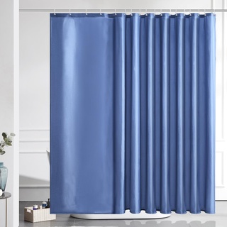 Furlinic Duschvorhang Überlänge Badvorhang Anti-schimmel für Dusche und Badewanne Textile Vorhänge aus Stoff Antibakteriell Wasserdicht Hellmarineblau Extra Breit 275x180cm mit 18 Duschringen.