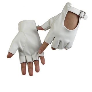 Long Keeper Fingerlose Lederhandschuhe Damen Ungefüttert Fahrhandschuhe Halbfinger Frauen Handschuhe Leder Punk Costume für Fahren Cosplay, Einheitsgröße