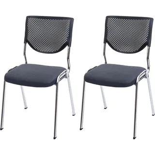 MCW 2er-Set Besucherstuhl T401 Stapelbar Stoff/Textil Sitz Dunkelgrau Füße Chrom