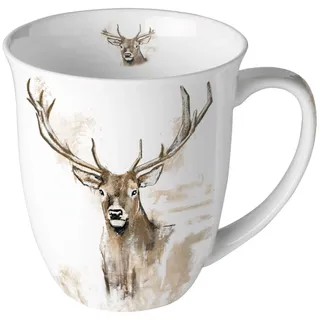 Ambiente Teetasse Kaffeetasse Becher Mug 0,4l Hirsch Antlers Landhaus Jagd Wild Fine Bone China Porzellan