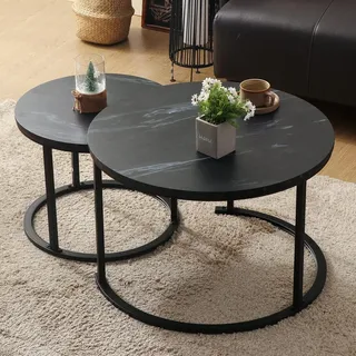 Runder Couchtisch, 2er Set Satztisch, Modernes Wohnzimmertisch-Set, Schwarz - Schwarz