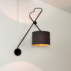 XXL Wandleuchte verstellbar mit Schalter aus Metall & Stoff in grau E14 H:65cm T:60cm Loft Vintage für Wohnzimmer Loftwohnung Schlafzimmer Wandlampe