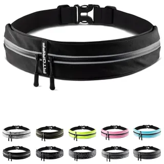 Fitgriff® Laufgürtel für Handy - Lauftasche Jogging, Hüfttasche, Sportgürtel, Running Belt zum Joggen, Laufen, Sport, Fitness - passend für alle Smartphones (Schwarz, 62-90cm Bauchumfang)
