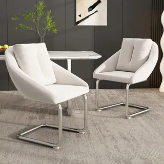 Flieks Esszimmerstühle 2er Set, Küchenstuhl Freischwinger mit Kissen, Schwingstuhl Polsterstuhl Wohnzimmerstuhl mit Samtbezug, Beige - Beige
