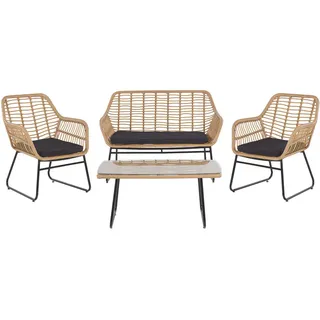 Beliani Lounge-Set 4-sitzer Rattan Beige Minori , Kunststoff , Gartenmöbel, Gartengarnituren, Gartenmöbel-Sets