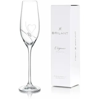 Brilant Champagnergläser mit Swarovski-Kristallen und Herzgravur, 1 Stück | Minimalistisches Design als Hochzeitsgeschenk, Sektgläser Hochzeit, Sekt Gläser Set und Aperitifgläser für besondere Anlässe