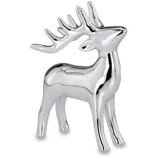 H.Bauer jun. Kleine stehende Porzellan Deko Rentier Figur - silbern glänzende Hirsch Geweih Weihnachts-Deko zum Hinstellen Höhe 14.4 cm