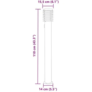 vidaXL Wegeleuchte mit Steckdose Schwarz 110 cm Edelstahl