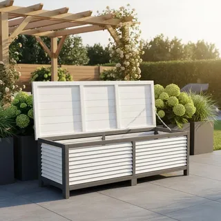 Gartentruhe Holz Grau Kissenbox Auflagenkiste Aufbewahrung Terrasse Outdoormöbel - Grau