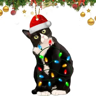 Weihnachtsbaum Anhänger Katze, Christbaumschmuck Katze, Weihnachtskatze Dekorative Ornamente, Acryl Katzen Anhänger, Weihnachtsdeko Lustig, für Weihnachtsbaum Kamin Auto Rucksack Ornamente (C)