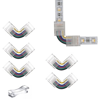 YUTOKEER L-förmiger LED-Streifen-Anschluss, 6-polig, 12 mm für RGB CCT LED-Bänder – Transparent, Lötfrei (5er-Pack)