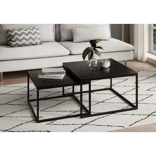 home collective Couchtisch 2er Set quadratisch weiß aus Holz Wohnzimmertisch Modern Beistelltisch Set 2 in 1 mit Metallgestell für Wohnzimmer Büro Loft Design Twin - Weiß